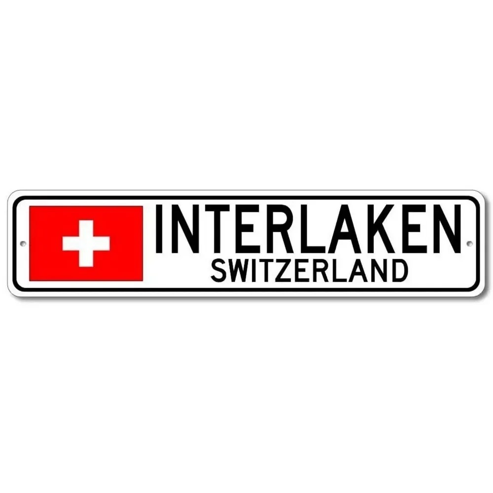 Home Bar Cafe - [2D Flach] Vintage Schweizer Stadt-Aluminium-Straßenschild, Europäische