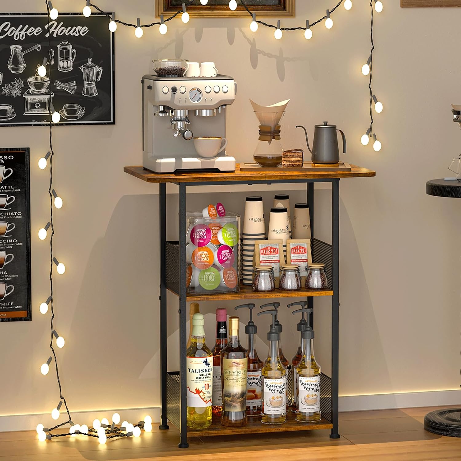 Home Bar Setup - Mini-Bodenständer für Kaffeebar, 3-stufiger kleiner Kaffeetisch,