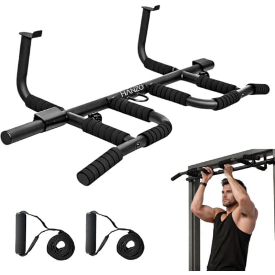 Home Bar Setup - Türklimmzugstange-Set mit Aufhängegurten, Multi-Grip-Klimmzugstange für das