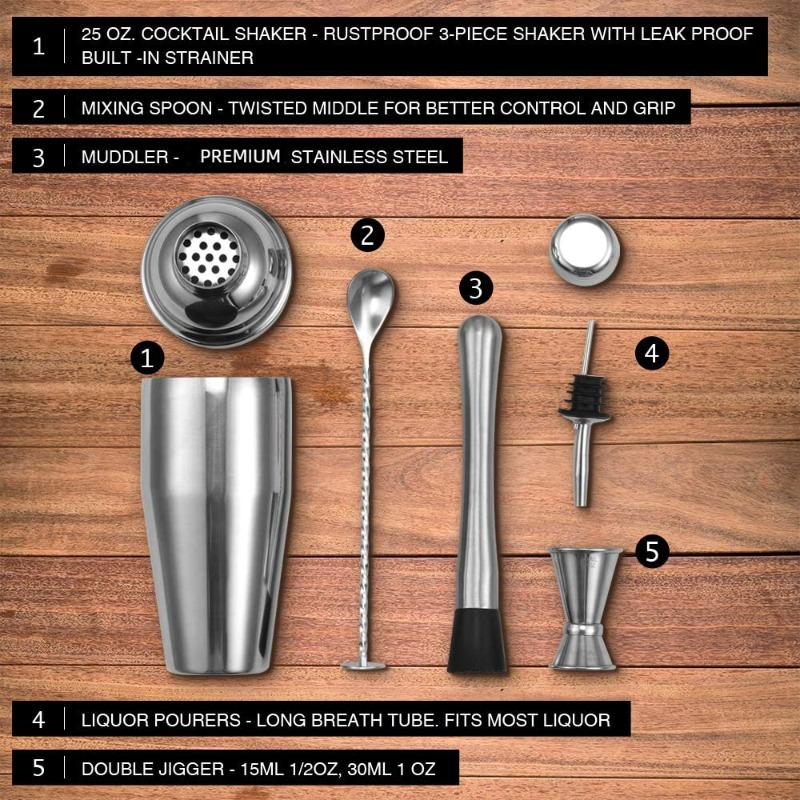 5-teiliges Edelstahl-Bar-Mixin – Boston Shaker Set Bewertung und Preis